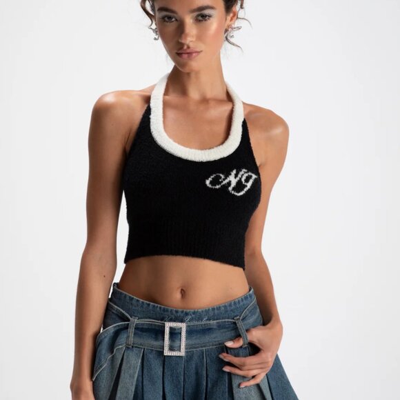Macie Knit Halter Top (Black) Small - Picture 1 of 4